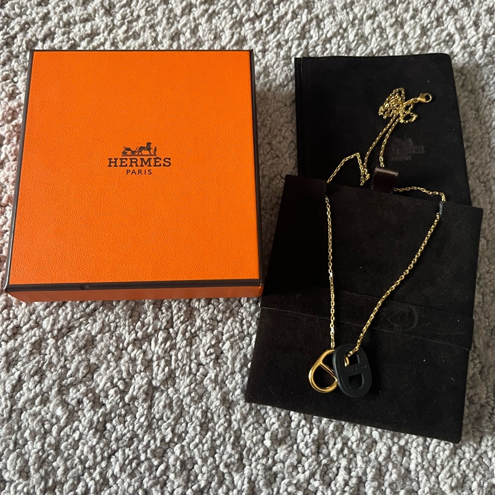 Hermes Gold and Black Pendant Necklace
